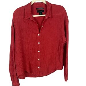 Tahari Red 100% Linen Long Sleeve Blouse Size Large